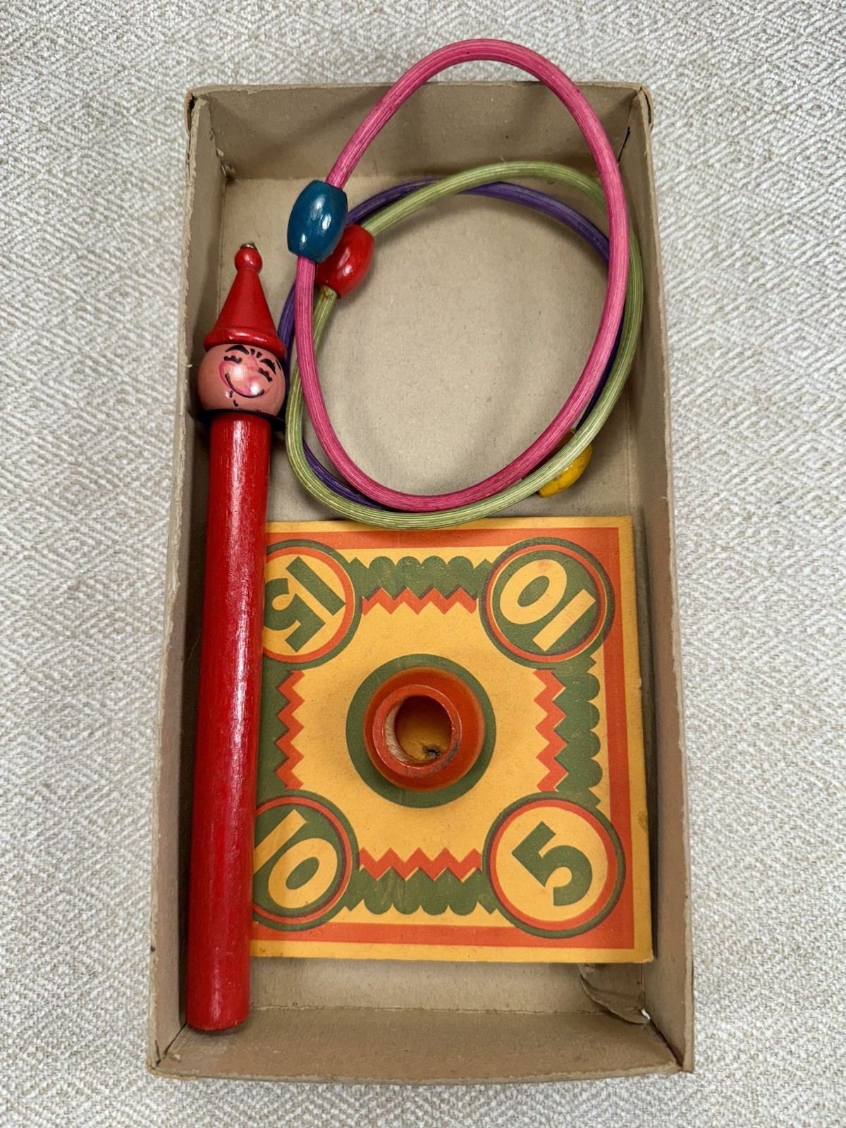 Transogram Clown Ring-Toss Game 1950s Complete w/Box Pole Rings Vintage