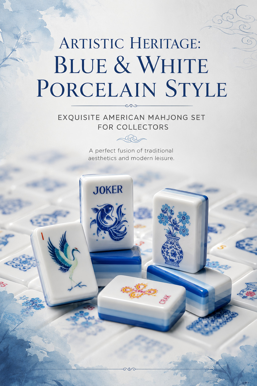 US Stock American Mahjong Tiles 160 Blue and White Porcelain Mahjong Set
