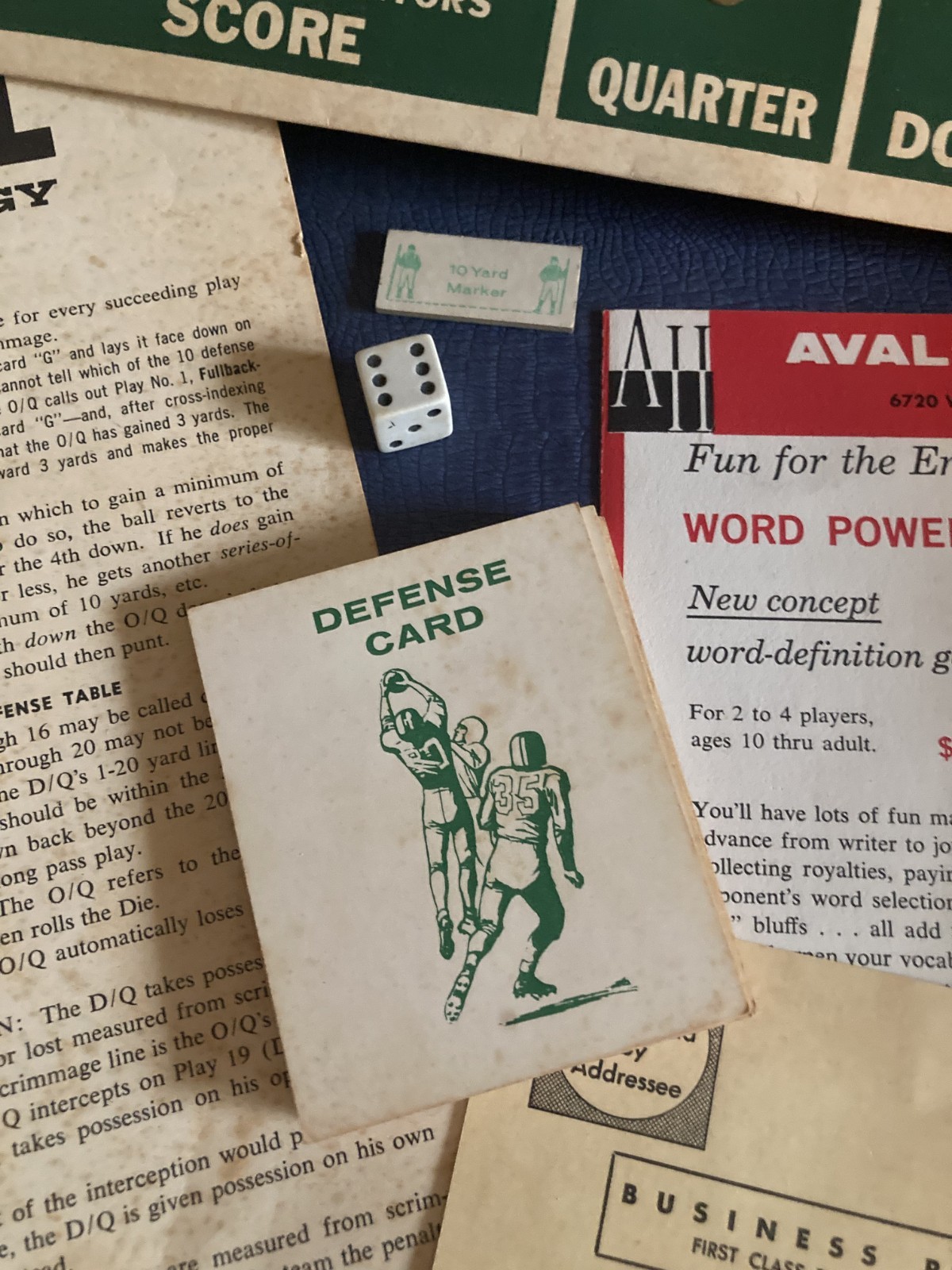 1962 Football Strategy Boxed Boardgame The Avalon Hill Company Missing Football