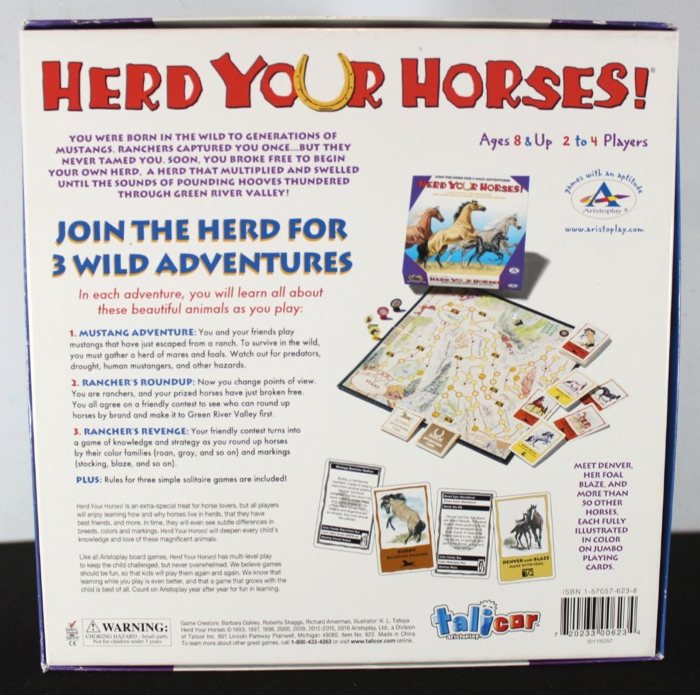 Herd Your Horses Board Game 3 Wild Adventures Aristoplay 2016 Sealed NEW OPEN BO
