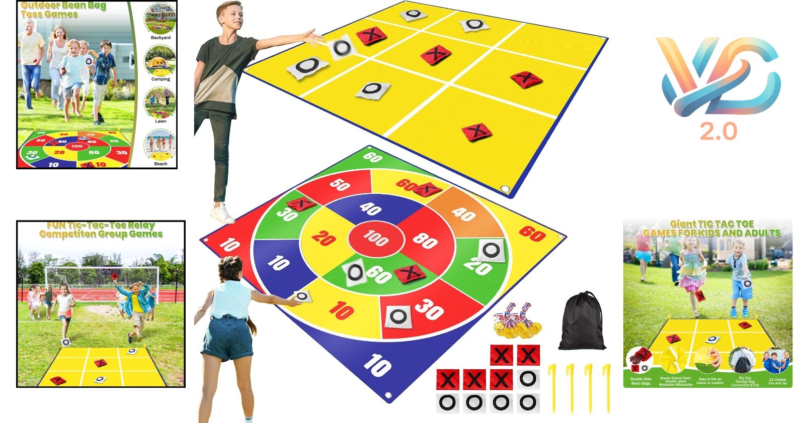Giant 4.5ft Outdoor Tic Tac Toe & Bean Bag Toss Game Set for Kids Adults
