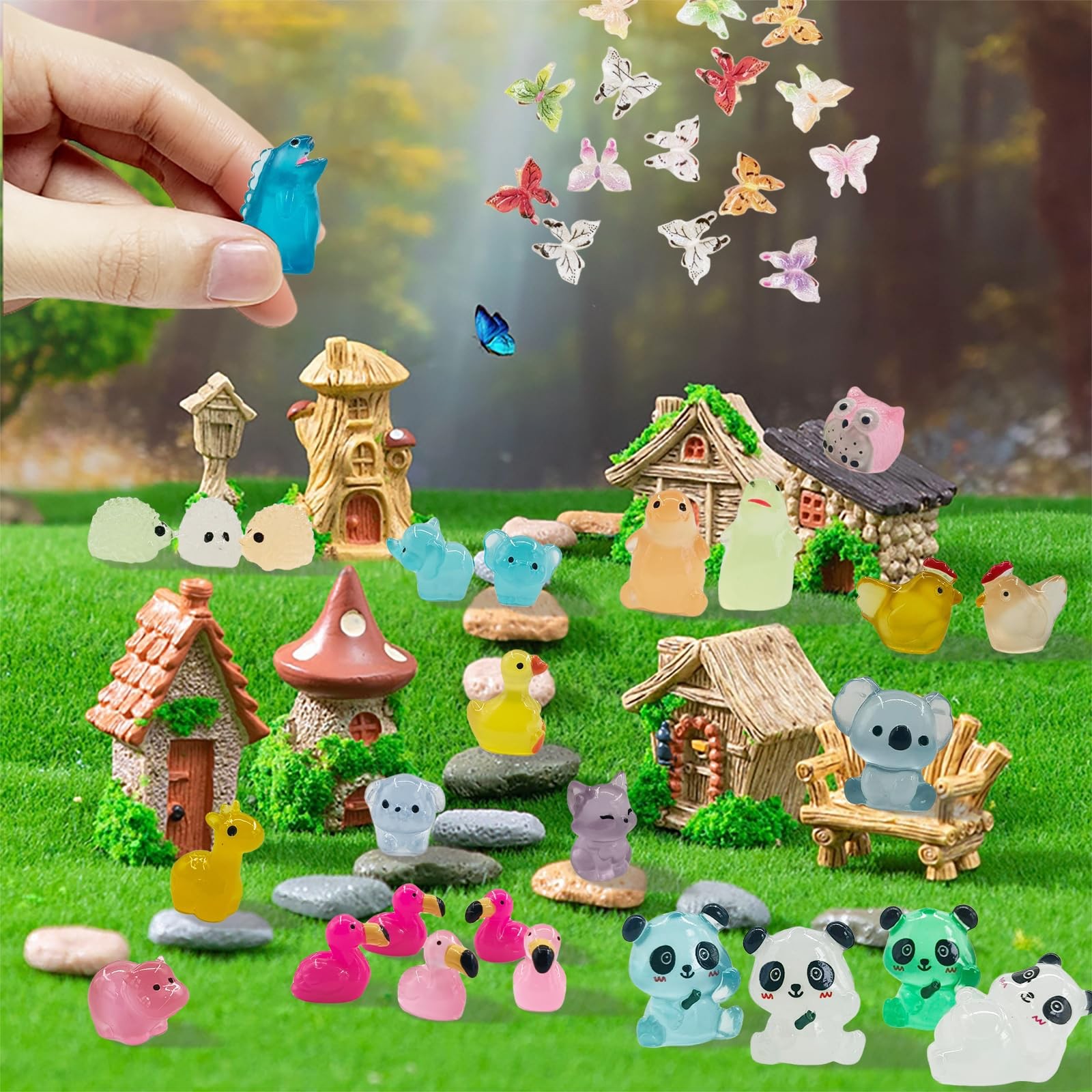 120 Pcs Luminous Mini Resin Animals Tiny Resin Figurines Glow in The Dark Tin…