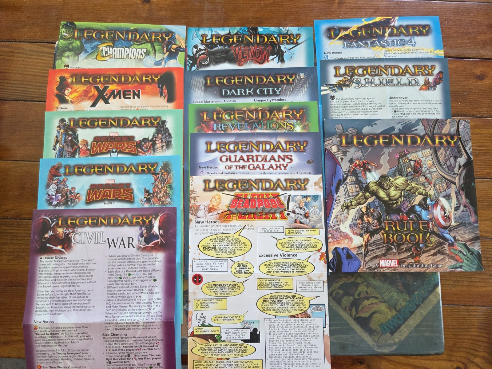 Marvel Legendary Base W/ 12 Expansions, Handmade Box, 2 Gameboards