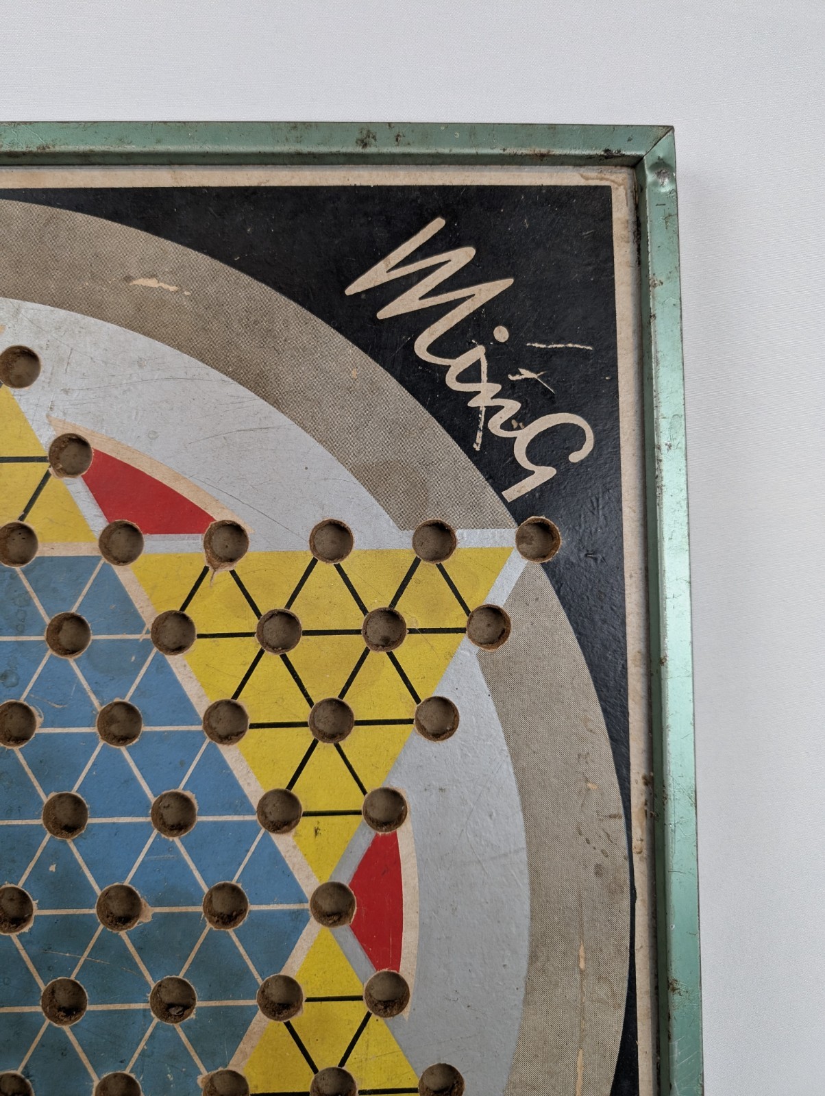 Vintage Chinese Checkers MING CHECK Board Game Reverses To Checkers Metal Frame
