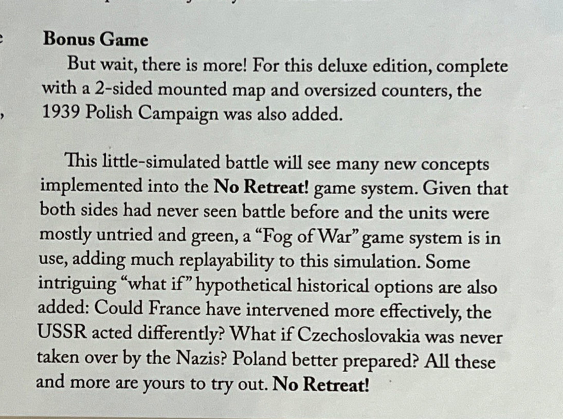 No Retreat the French & Polish Front, GMT Games, 2018. New in Shrink.