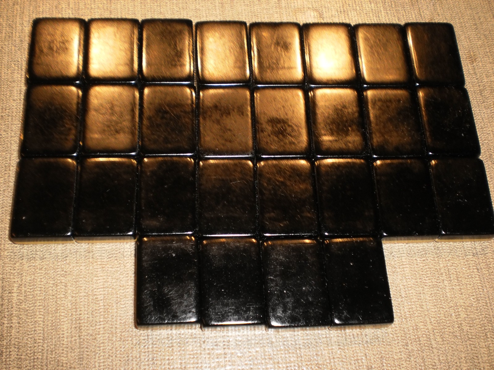 4 VINTAGE TWO TONE FRENCH IVORY MAH JONG MAJONG TILES BLACK BACKS EXCLNT COND