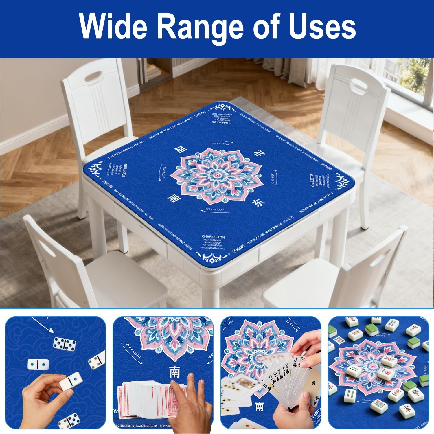 GreenD Mahjong Mat for Table 31.5″x31.5″ Rubber American Mahjong Mat with Rules,