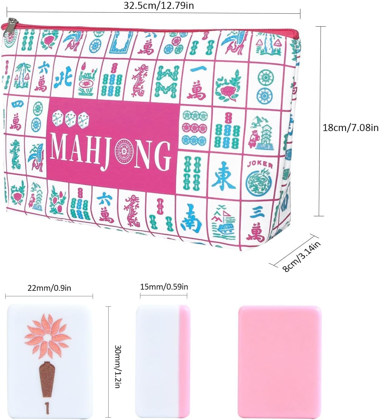 160 Pink Printed American Mahjong Game Set with Carrying Bag and Accessories,