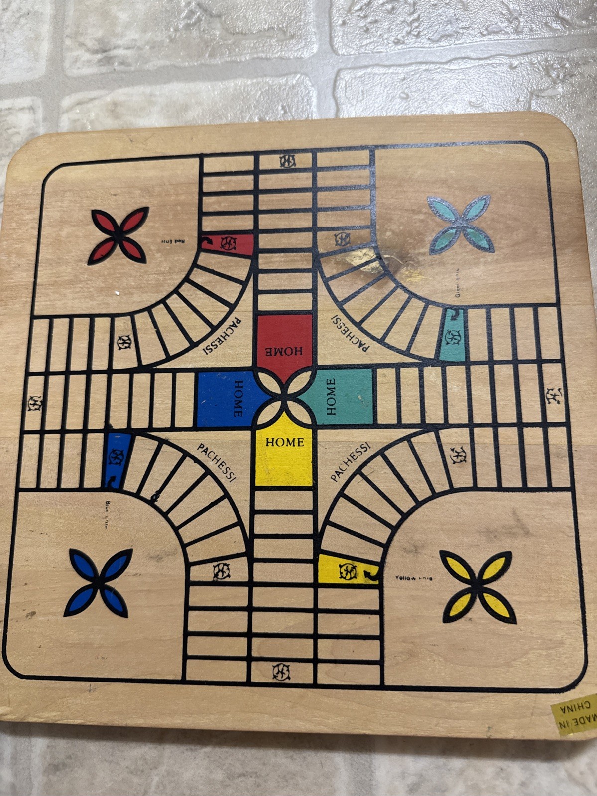 Vintage Wooden Painted Reversible Chess/Checkers/Pachesi Board ONLY 11″