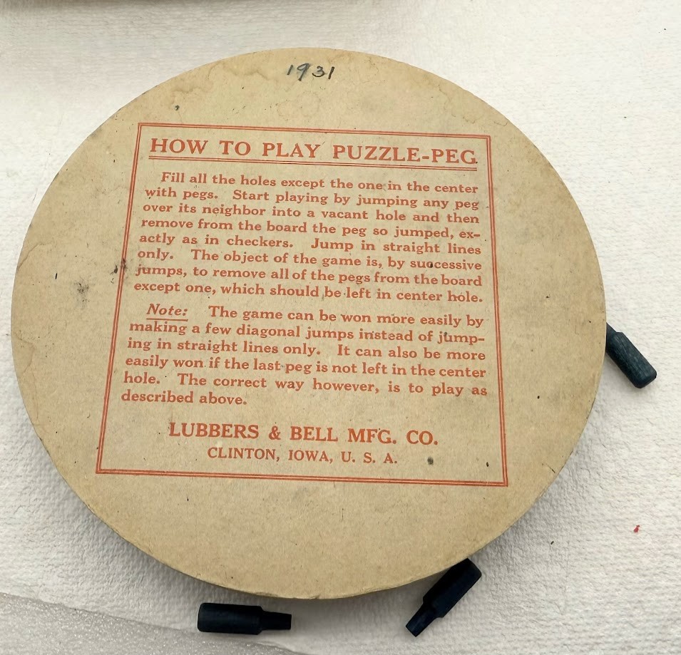 Vintage Puzzle Peg Game Lubbers & Bell MFG. Co. Clinton Iowa 1931 looks complete
