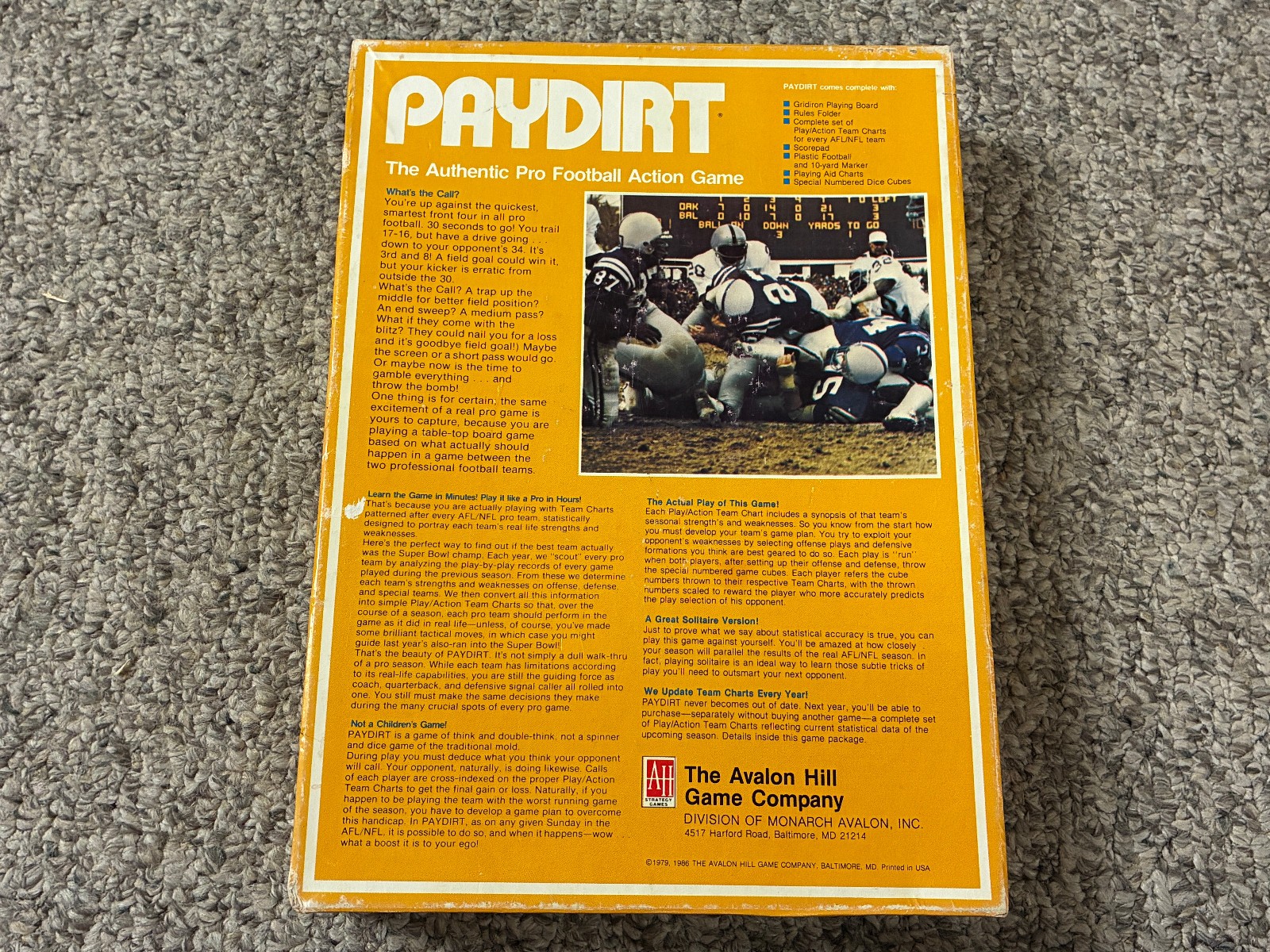 Paydirt – Avalon Hill 1993 (1992 Teams) – Complete Except 1st Down Marker