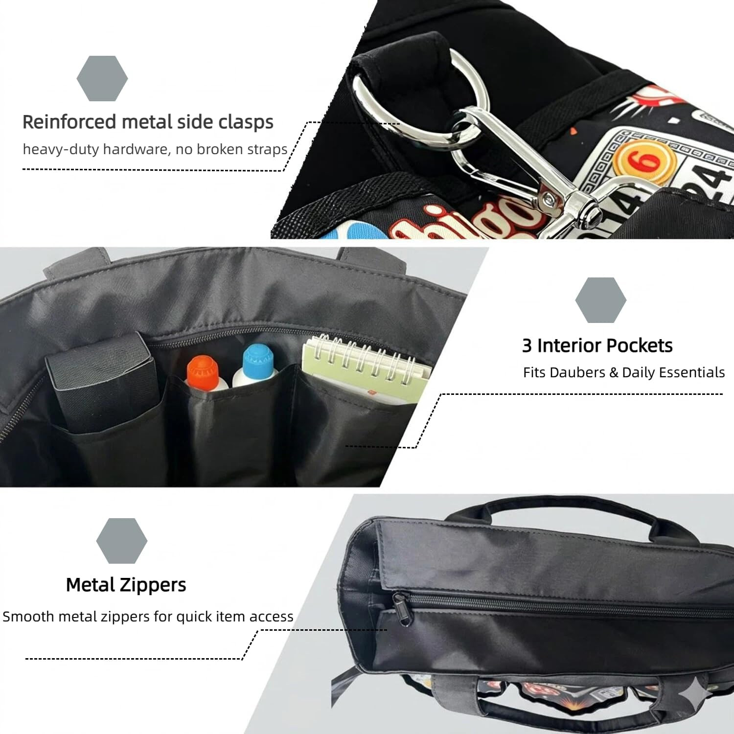 Bingo Bag with Pockets for Daubers, Lightweight Bingo Dauber Bag for Game Night,
