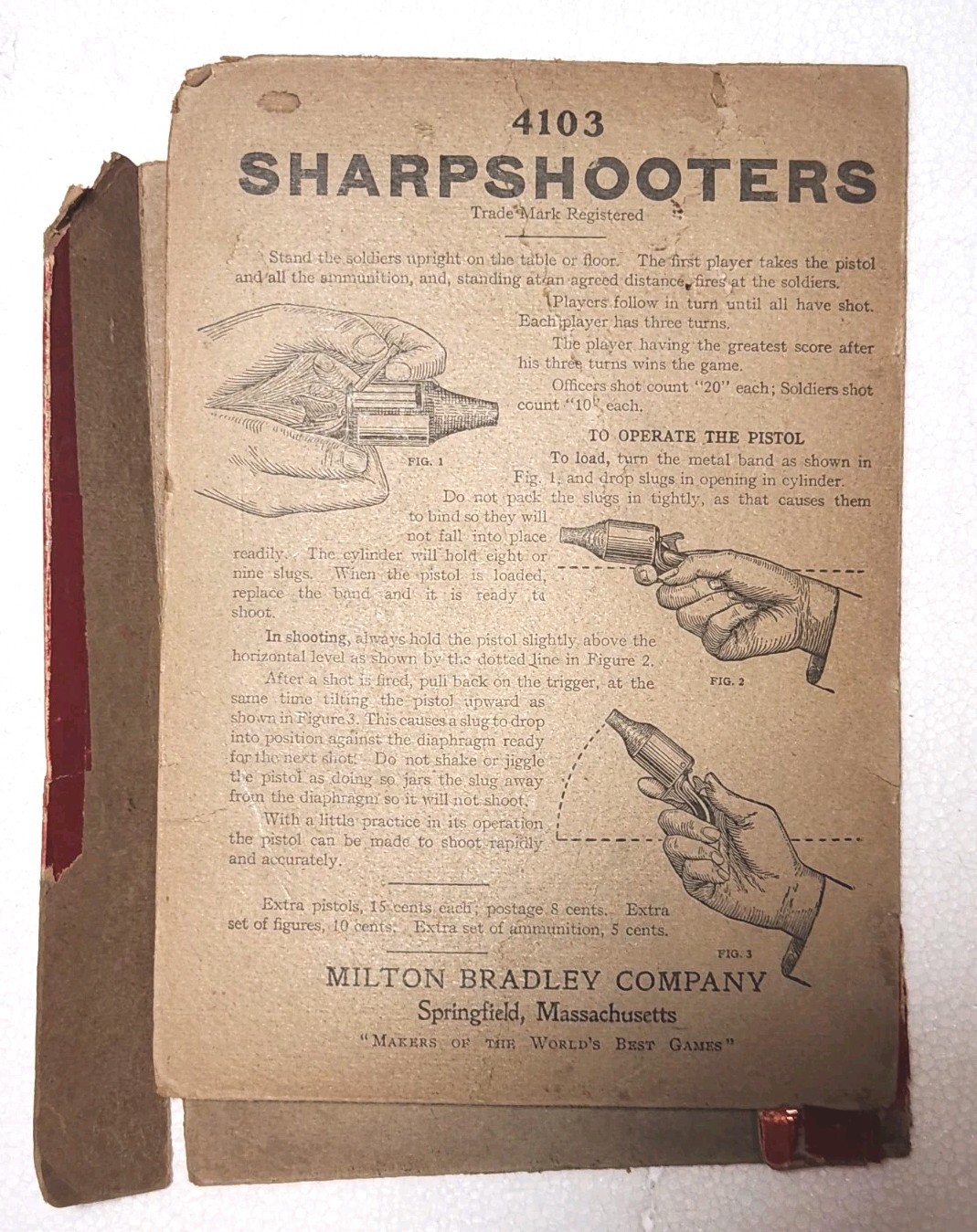 Antique Sharp-Shooters Action Game Milton Bradley 1913 Box Lid 2 Extra Shooters