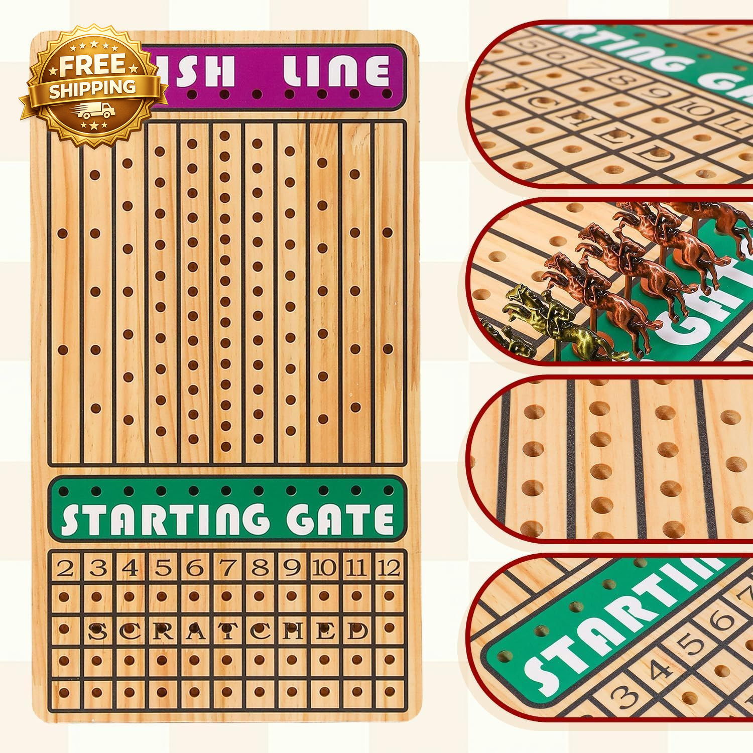Horse Race Board Game with Luxury Metal Horses 4 Dice 2 Card Boxes and Thickened