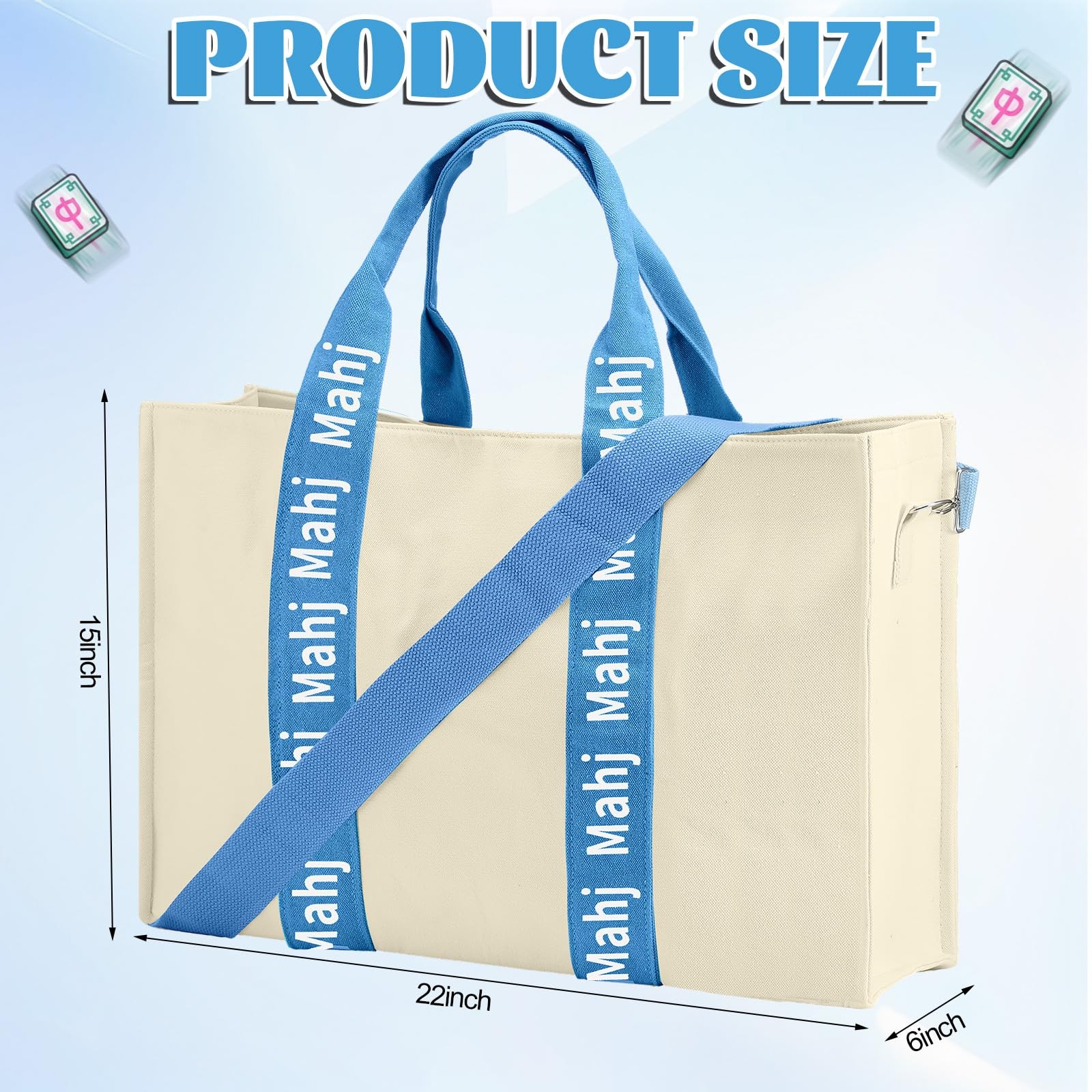Empty Mahjong Bag for Tiles 22x15x6 Inches Thickened Canvas Mahjong Carrying …
