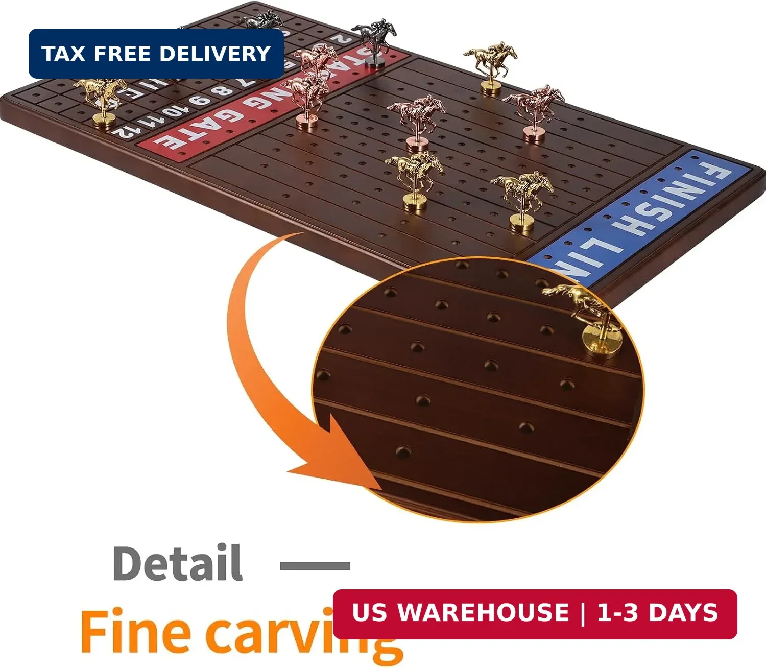 Large 21″ Horse Racing Board Game for 2-11 Players, Thickened Solid Wood Board w