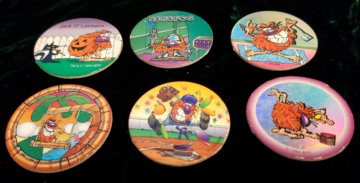 Vintage RARE Lot of 6 WPF 1994 World Pog Federation Robo Pog, Jerk O’ Lantern
