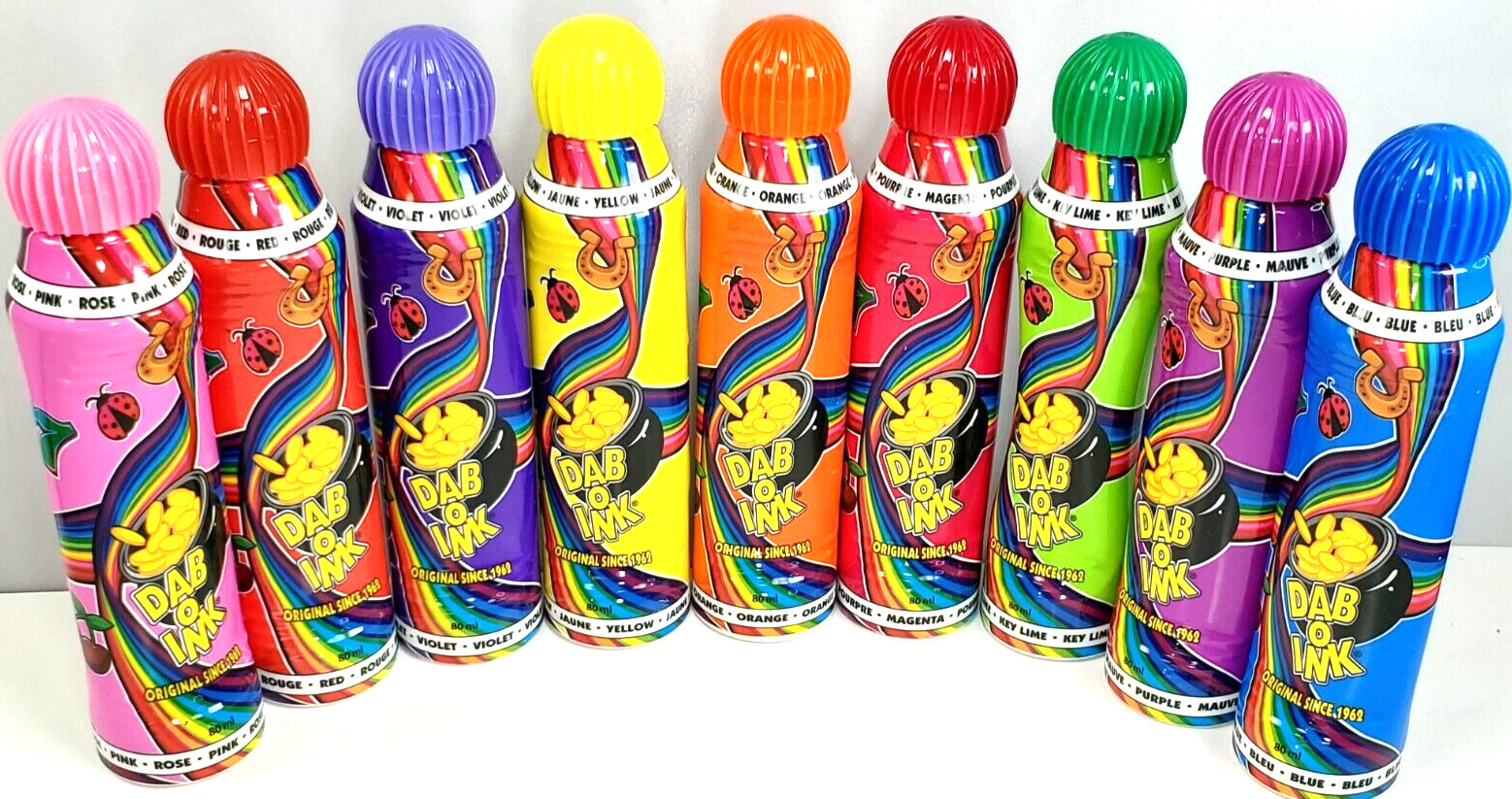 9 Bottles DAB O INK BINGO Dabber Assorted Bright Colors 80mL Bingo Card Ink Lot