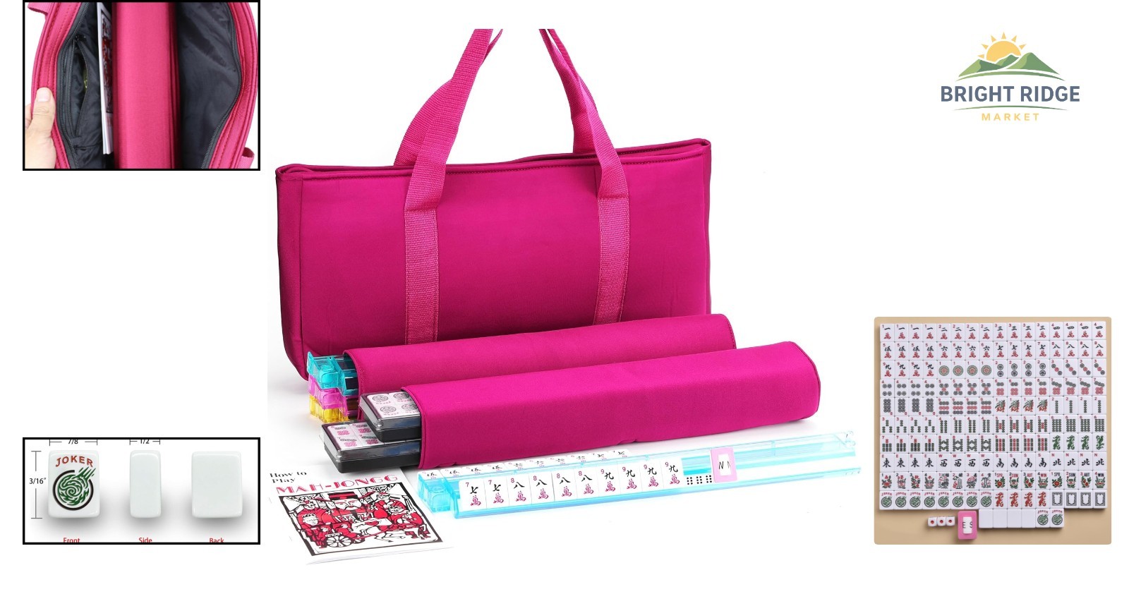 Full Mahjong Set for 4 Players with Tiles and Convenient Carrying Bag