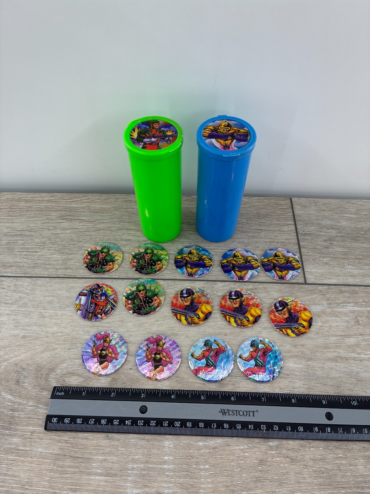 Vintage Superhero Holographic Reflective Pog Milk Cap Lot 1990s Two Containers