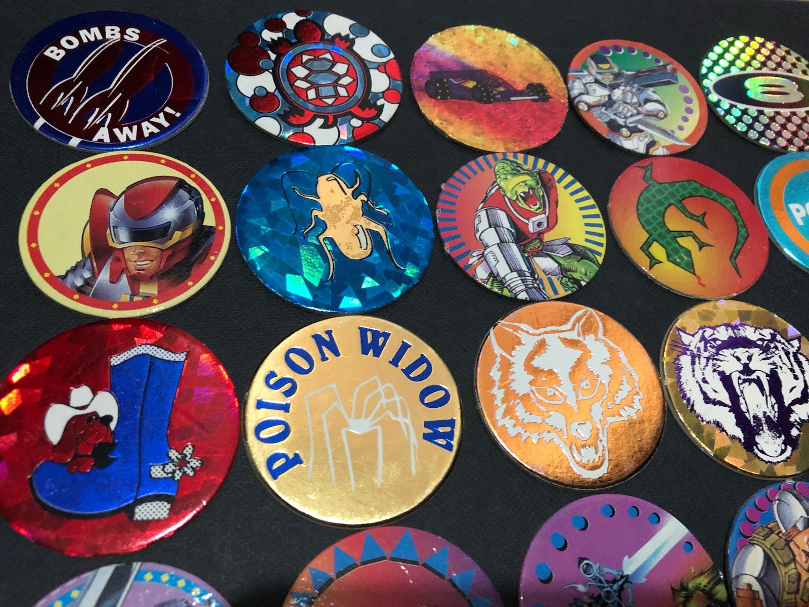 Lot of 20 Vintage 1990’s POGS Milk Caps, 1 Yin Yang Metal Slammer