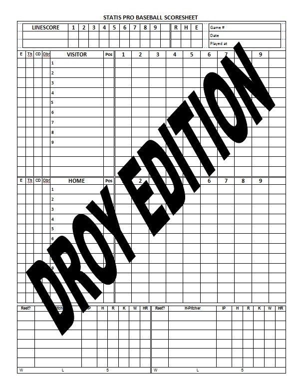 Statis Pro Baseball Charts, Rules and Scoresheets – Printed on Cardstock