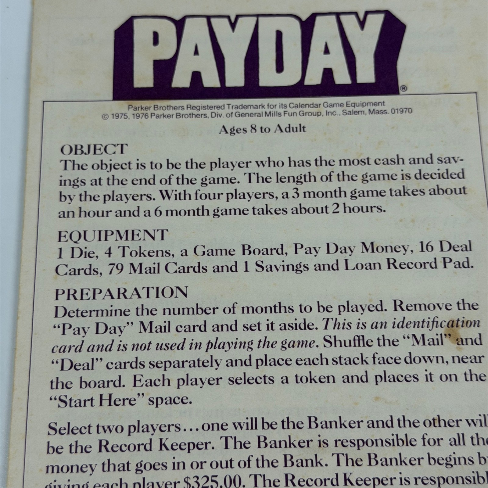 Vintage Pay Day Complete Parker Brothers 1975 Classic Board Game Payday