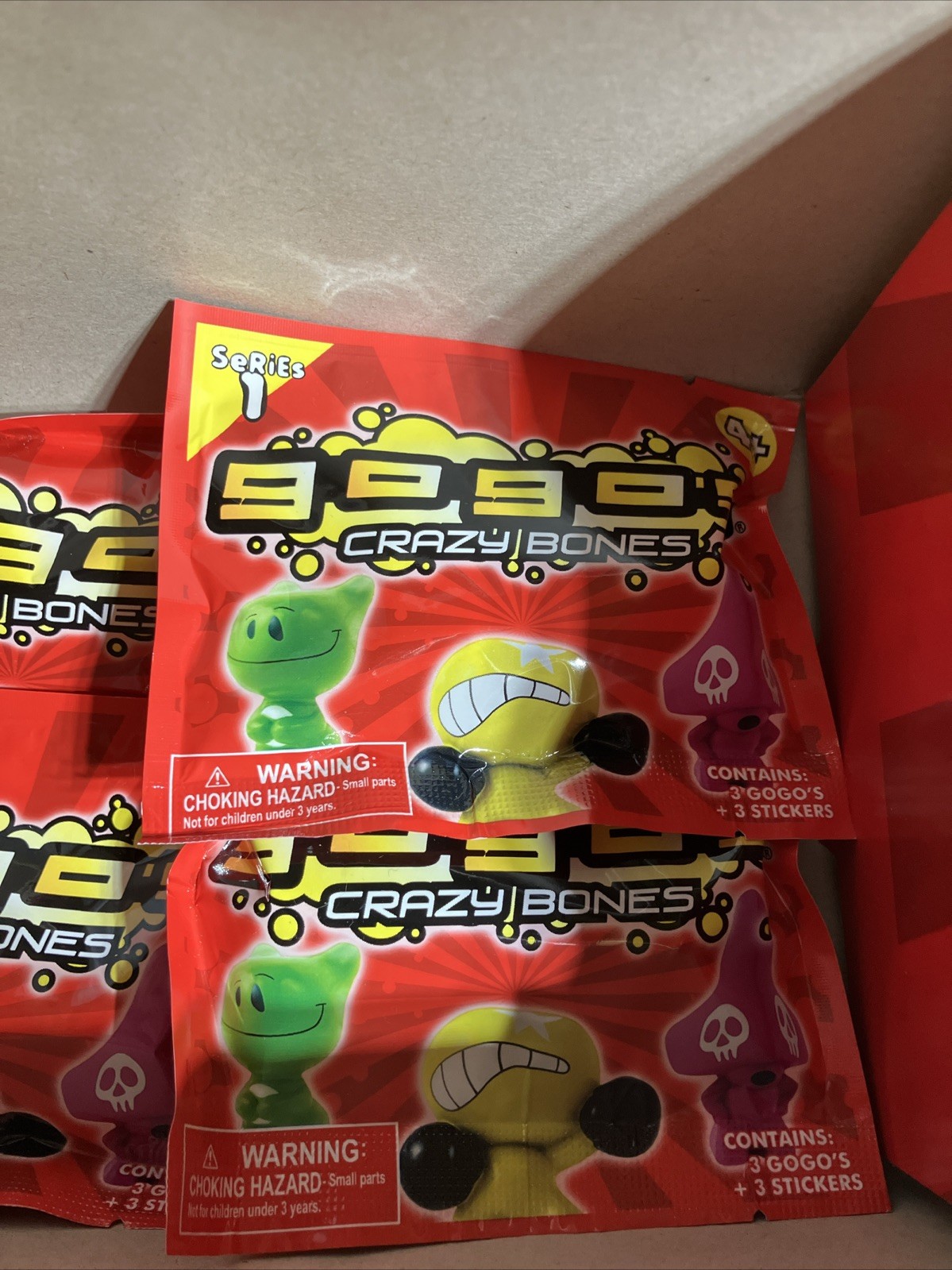 Lot of 4 Gogos Crazy Bones Mystery Pack Series 1 Brand New Sealed Bag; Rare!