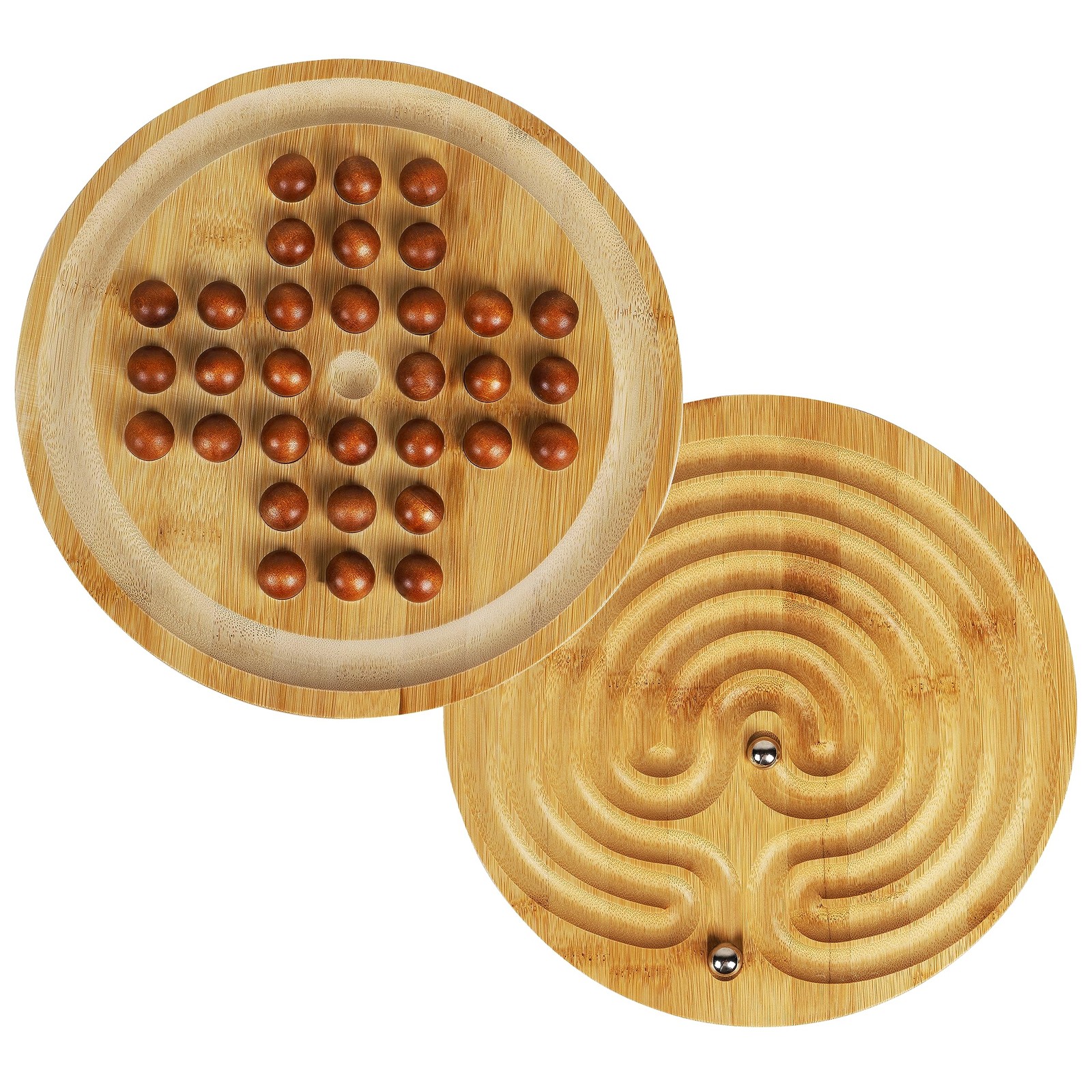 TOWO 2-in-1 Solitaire Labyrinth Board Game, Marble Maze Balancing Toy