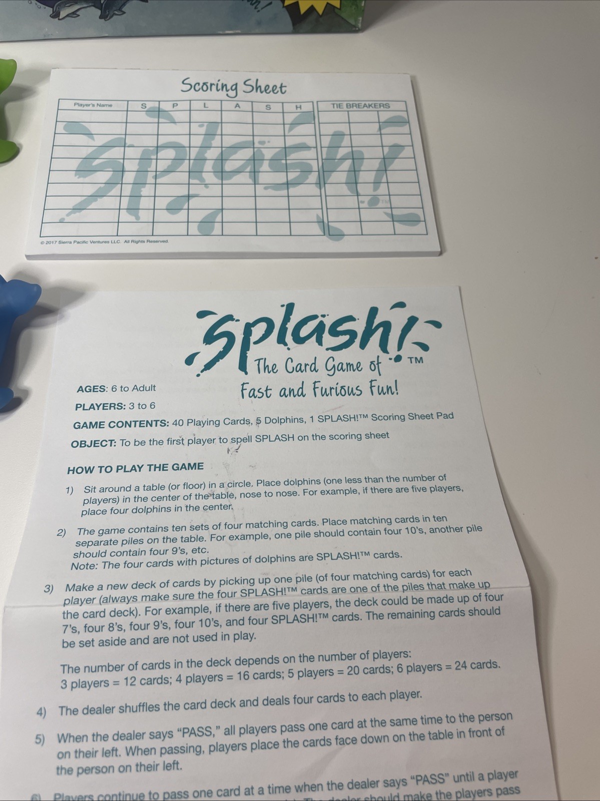 Splash! Matching Card Board Game Dolphin Kids Classic Family Fun 3-6 Players 6+