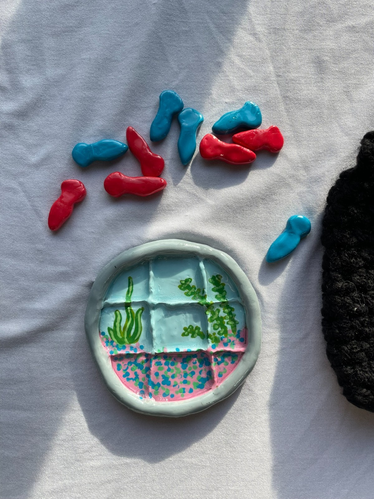 Fish & Fish Bowl Tic Tac Toe Board Game Set Handmade Clay Game by STAYOKBRAND