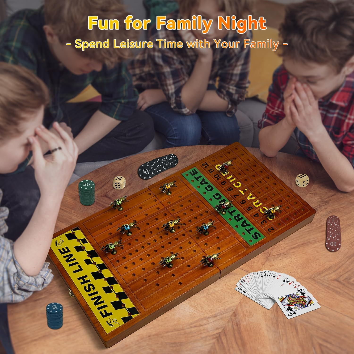 Large 23 Inches Horse Race Board Game with Luxury Metal Numbered Horses, 4 in 1