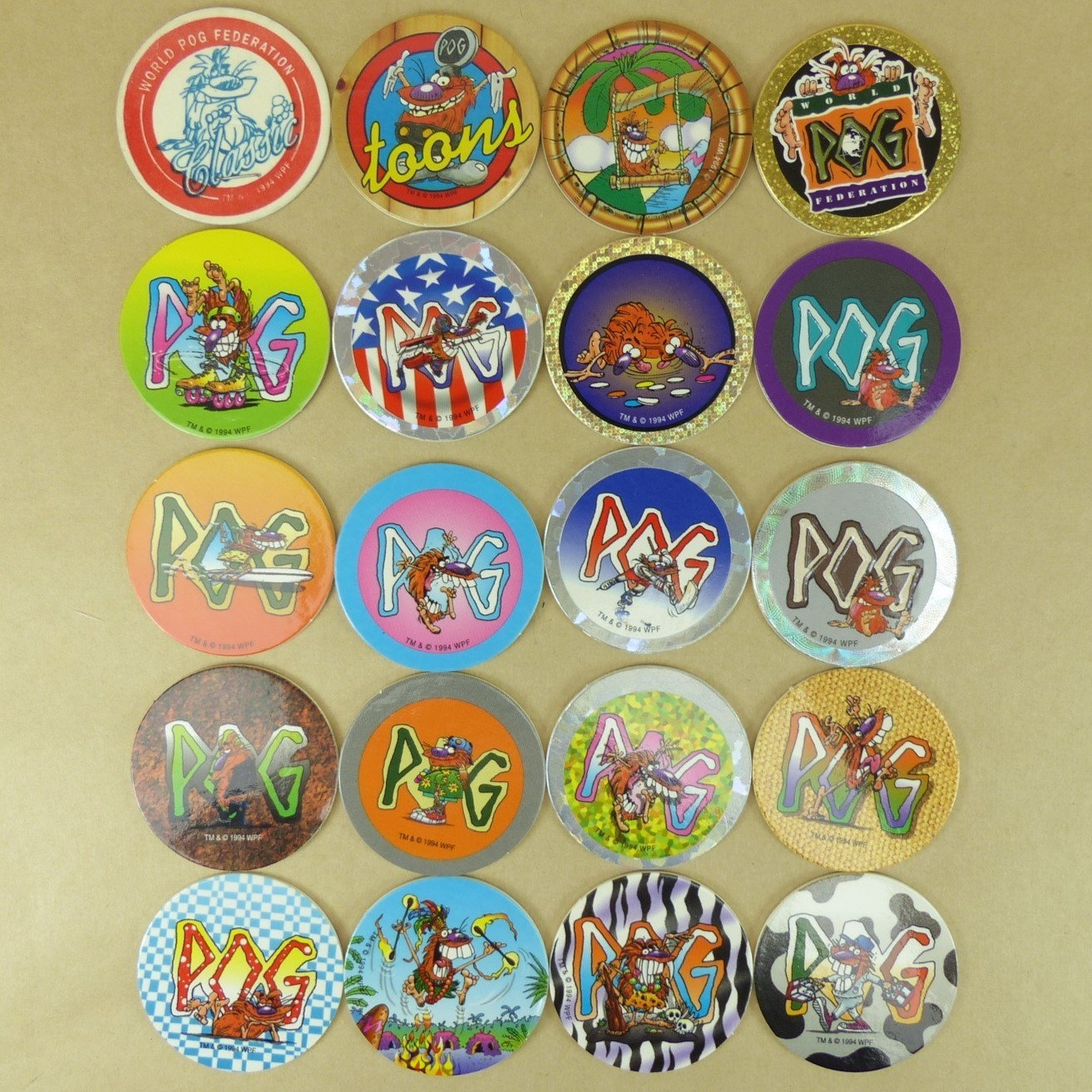 Lot of 20 POGMAN Pogs from 1994 The World Pog Federation Authentic POG Brand WPF