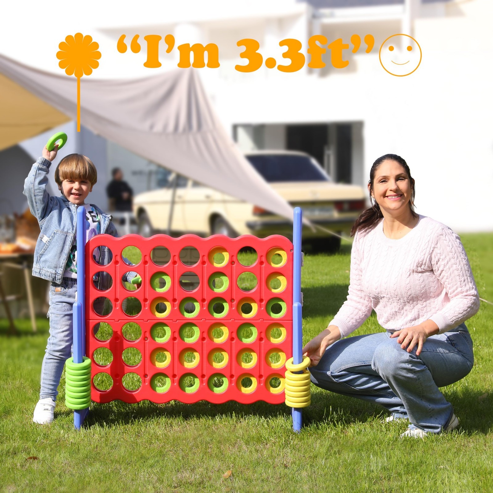 Jumbo 4 in a Row Game – Giant Connect 4 Set, Adjustable Height 2.5-3.5 FT, Indoo