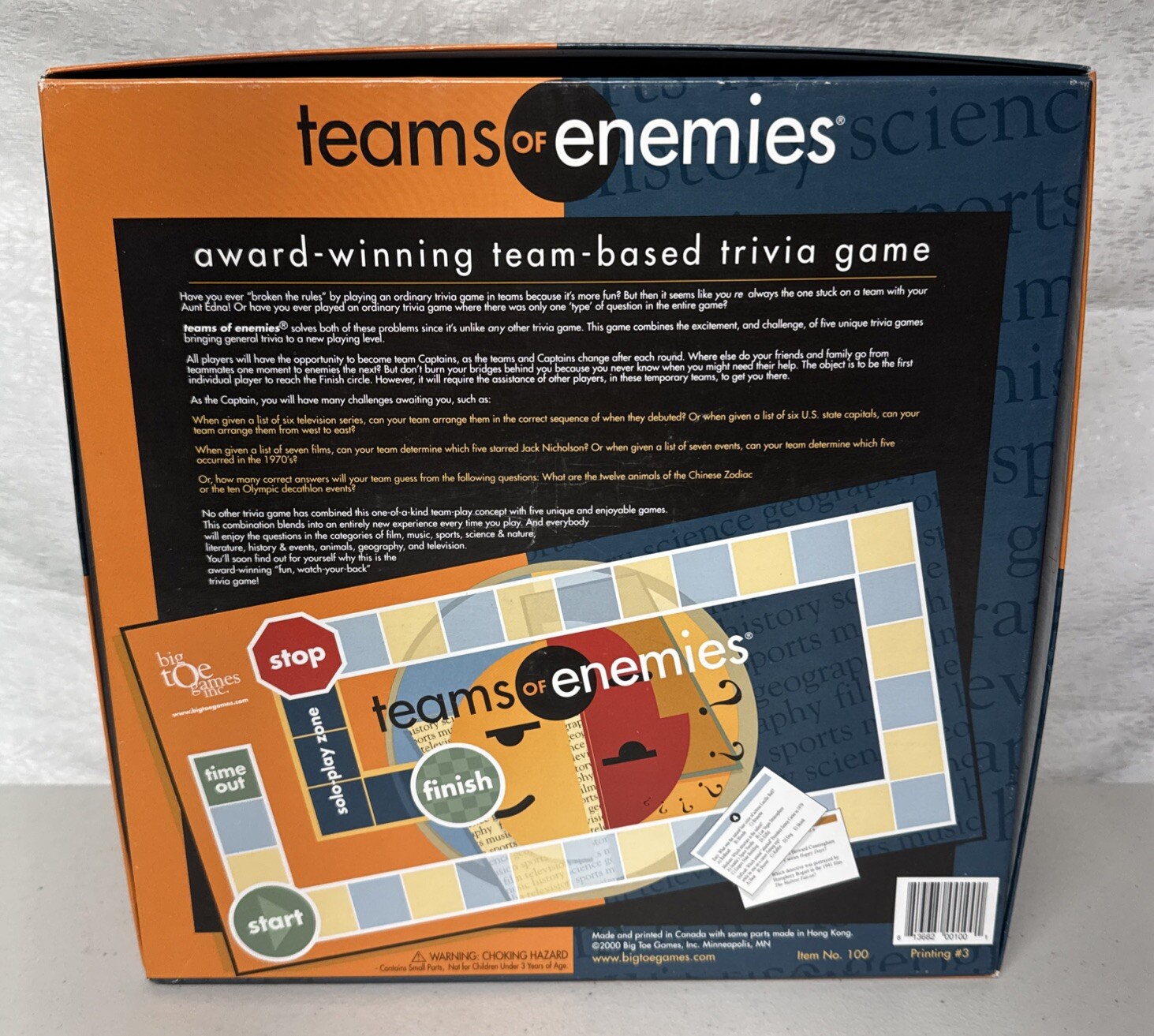 TEAMS OF ENEMIES Award Winning Team Based Trivia Game Ages 12 And Up