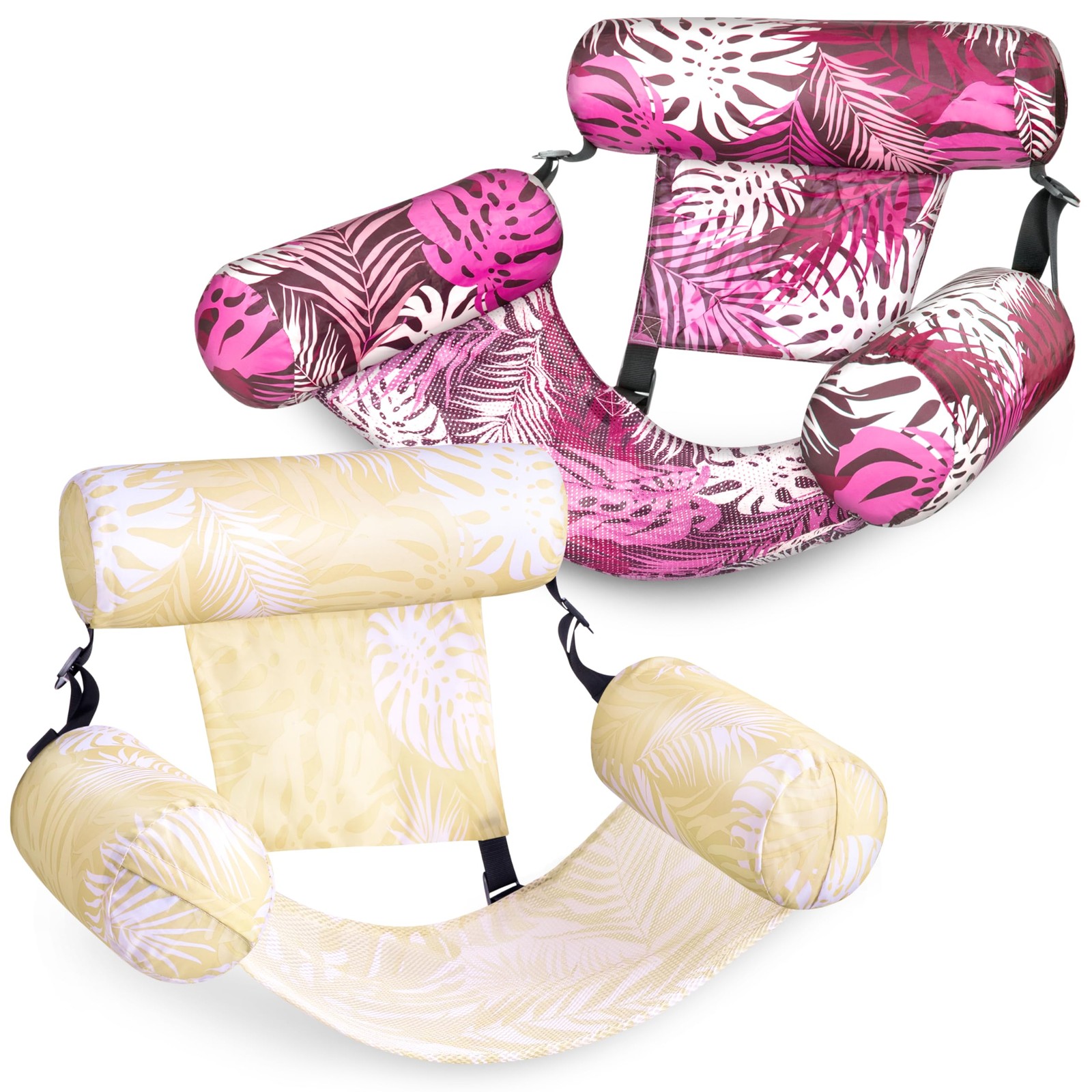 Inflatable Pool Float Chair 2 Pack Heavy Duty Tropical Champagne Pink SLOOSH