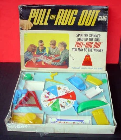 Vintage 1968 Schaper Pull the Rug Out Spinner Game COMPLETE RARE FACTORY SEALED!
