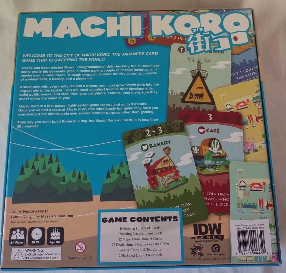 Machi Koro Board Game Masao Suganuma Japanese 2017 Used Missing 1 Coin IDW