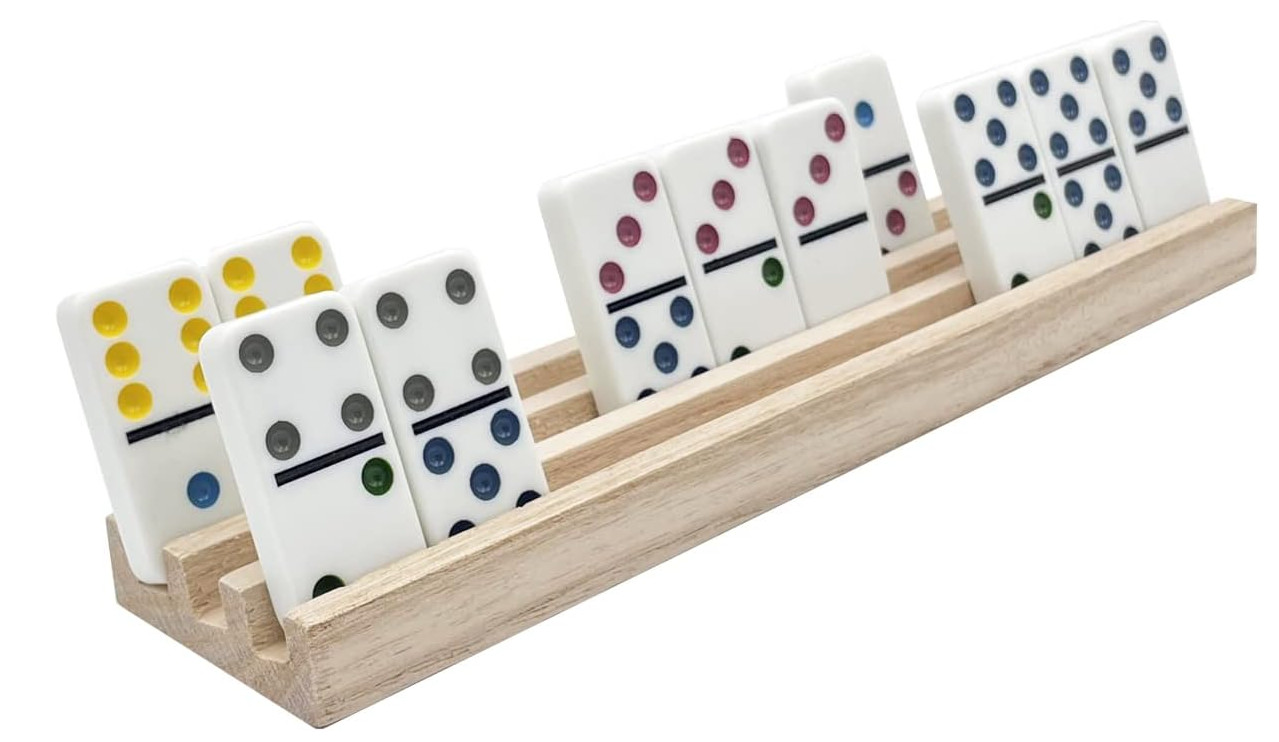 Wooden Domino Racks Set of 4 Natural Domino Trays Holders Organizer