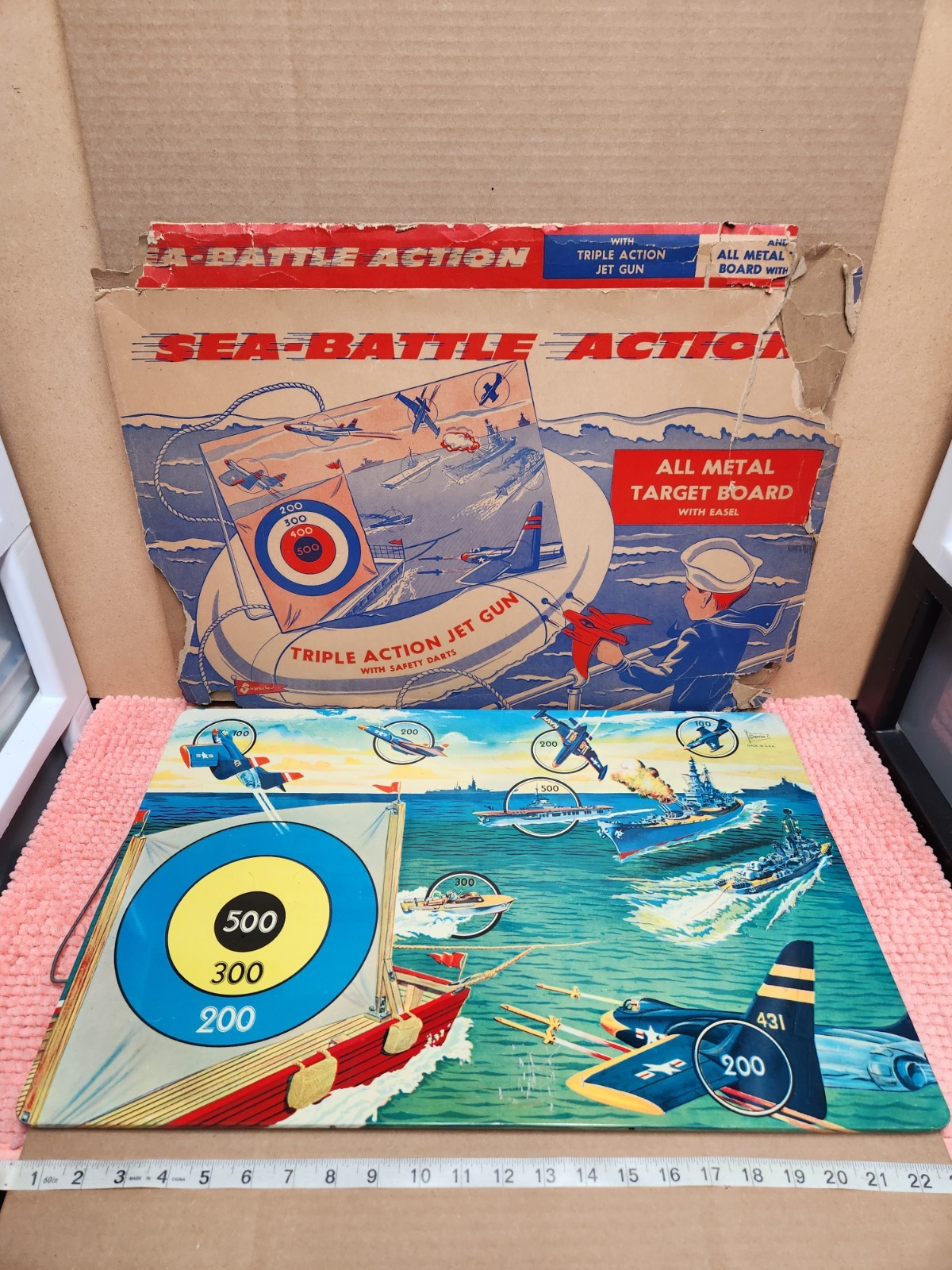 VTG Superior Sea Battle Action Game All Metal Target Board w/ Easel Original Box