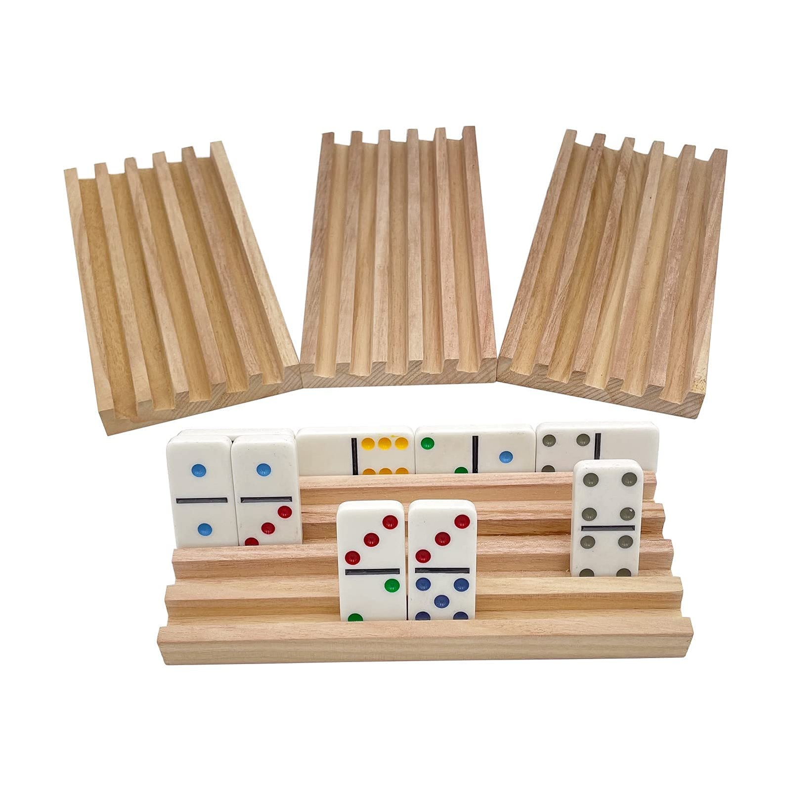 SUTIMSHE Natural Wood Domino Racks, 7.87x 3.74x 0.71 inches, Woodgrain Color