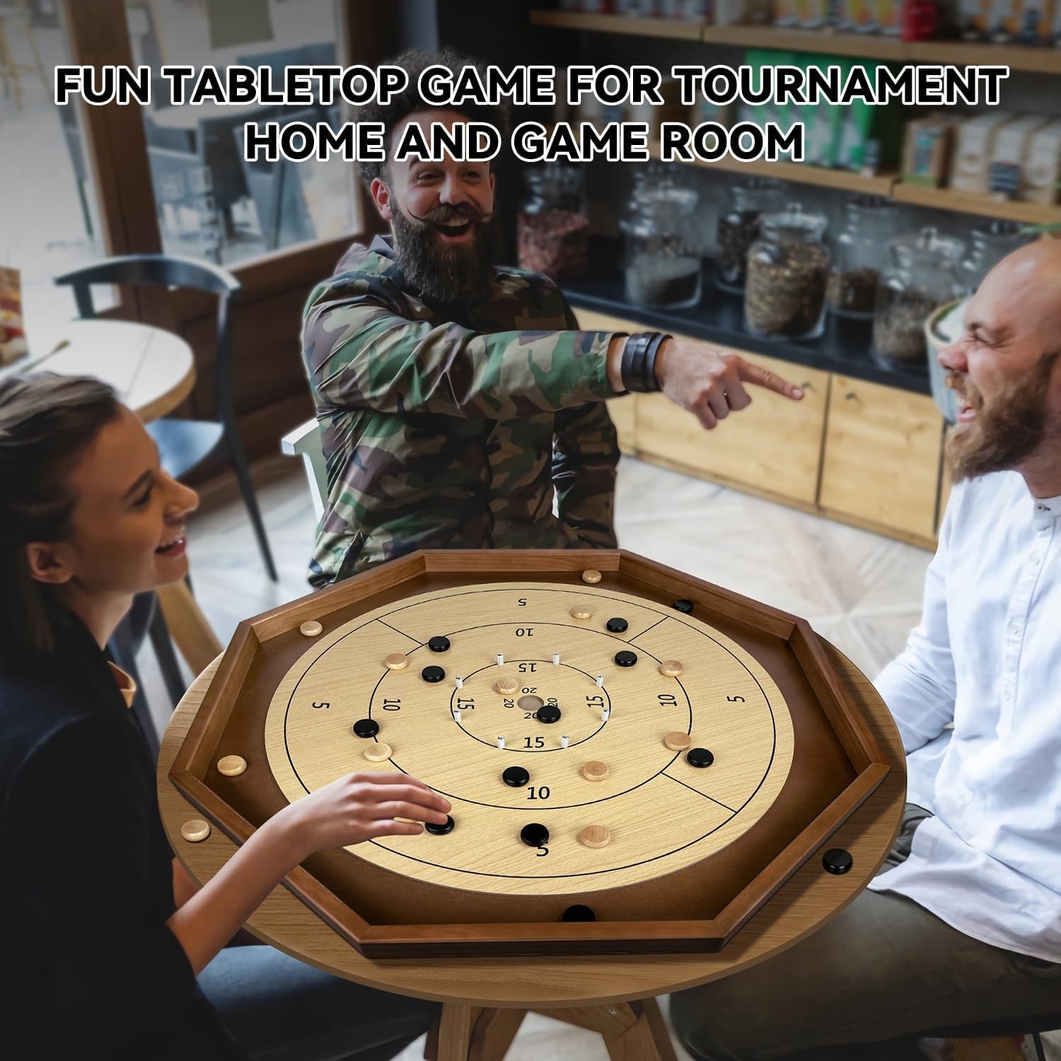 30 Inch Tournament Crokinole Board Game – 2 in 1 Checkers/-