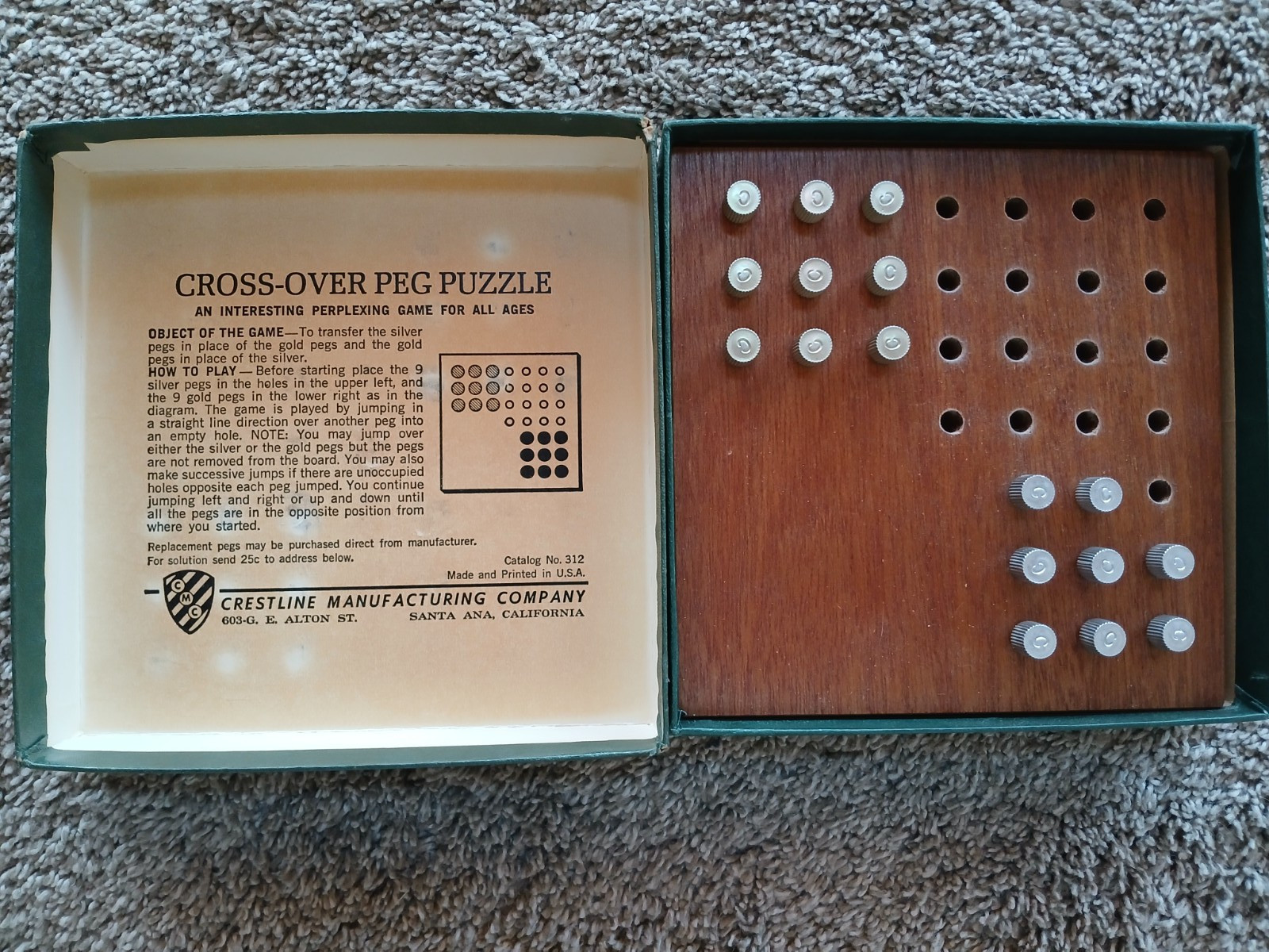 Vintage 1950s Crestline Cross-Over Peg Puzzle Game