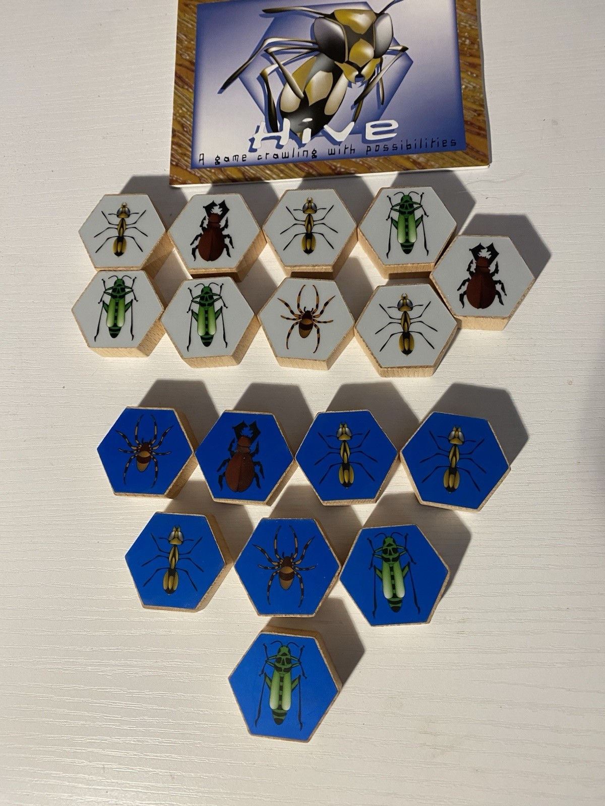 Vintage 2005 Hive Board Game REPLACEMENT PARTS LOT – 17 Wooden Tiles Box Manual
