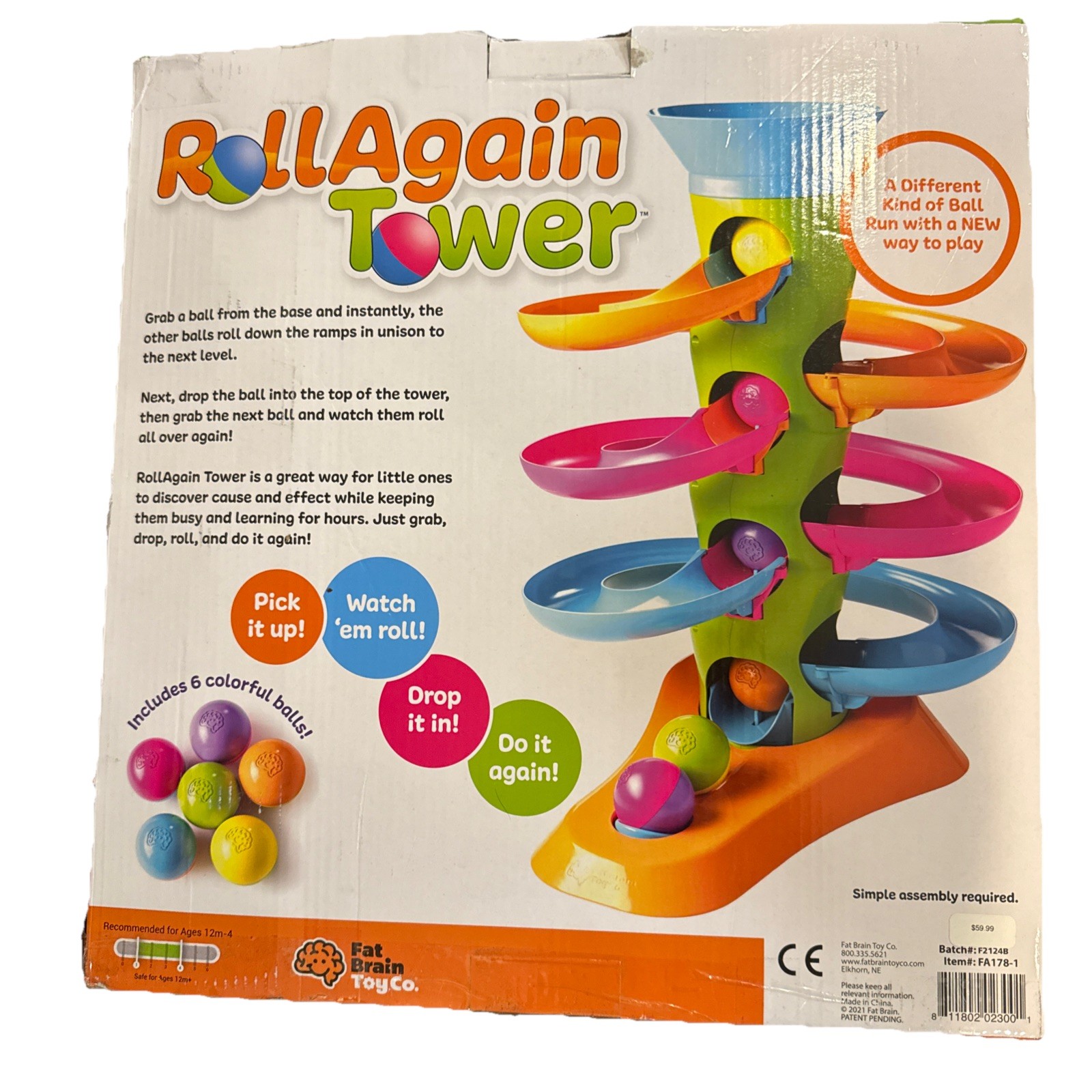 Fat Brain Toys Roll Again Tower RollAgain Ball Run Toy Complete