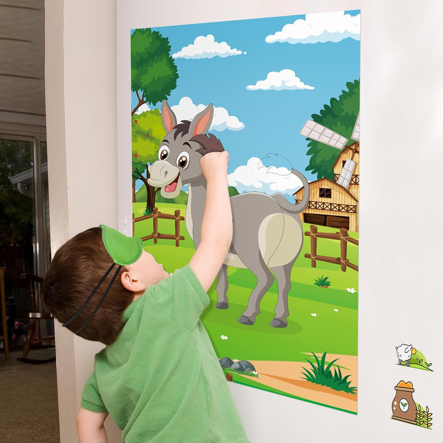 Pin The Tail On The Donkey Party Game with 48 Pcs Tails Large Farm Donkey Games