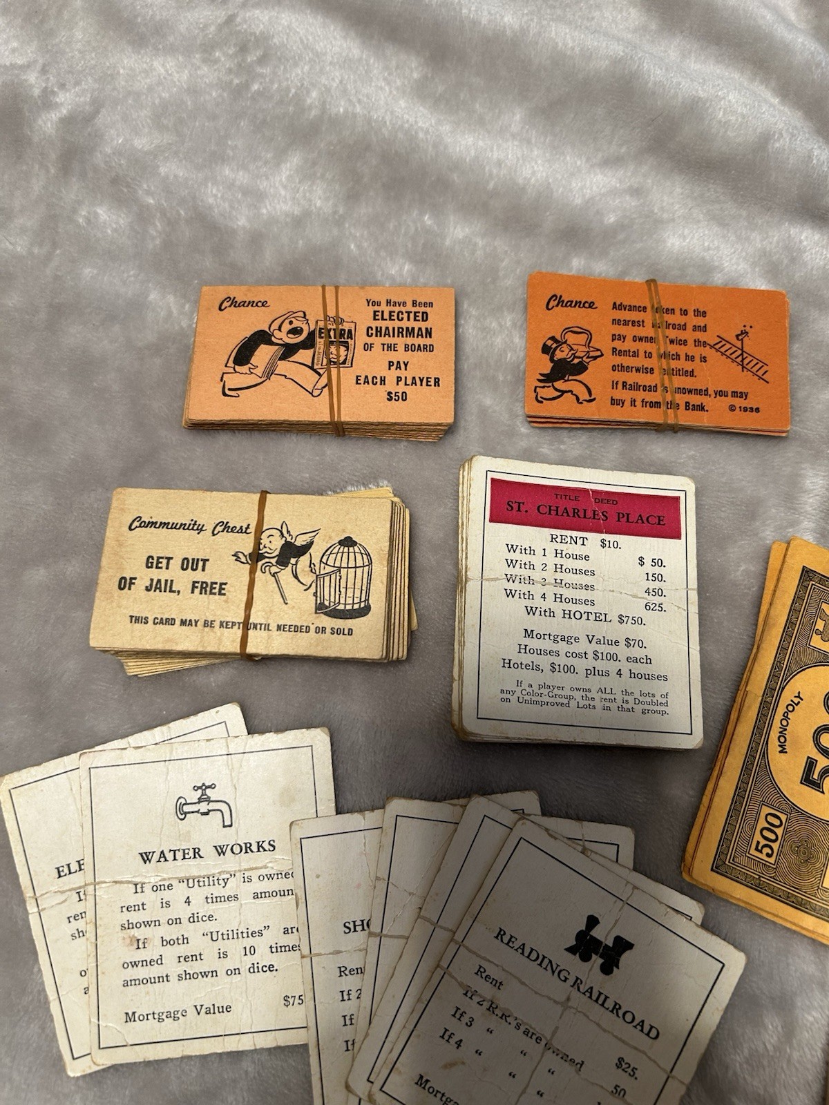 Vintage 1930s Monopoly Black Box Patent 2026082 Parts Money No Board As-Is
