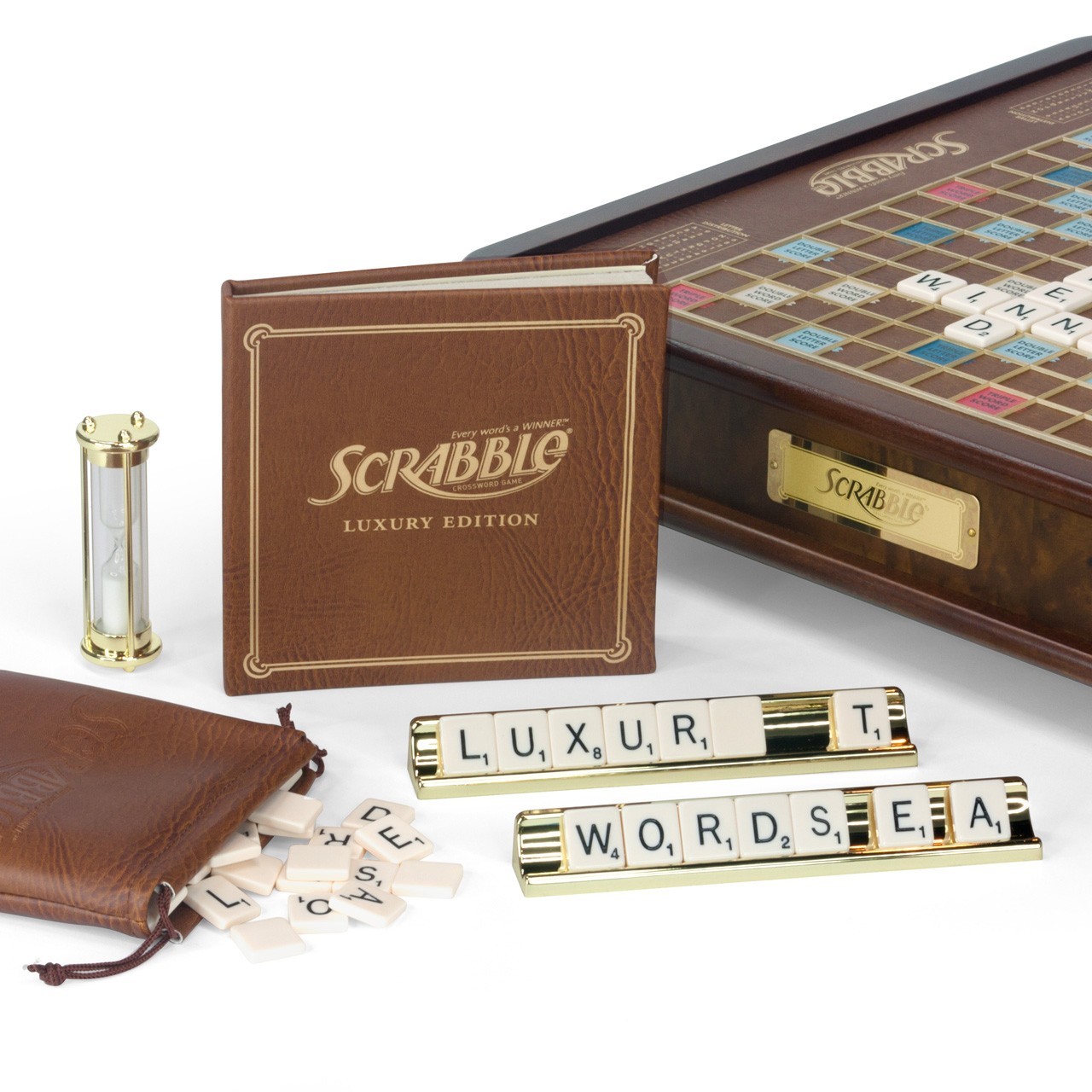 Scrabble Luxury Edition with Rotating Wooden Game Board by Winning Solutions New