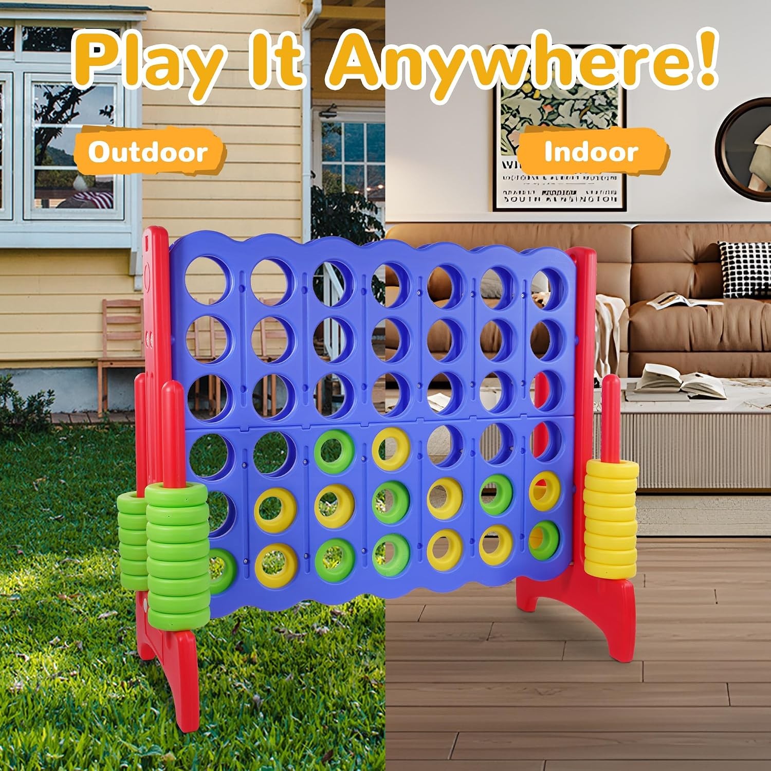Giant 4-In-A-Row Connect Game Outdoor, 3.5FT Jumbo 4-To-Score Yard Game for Kids