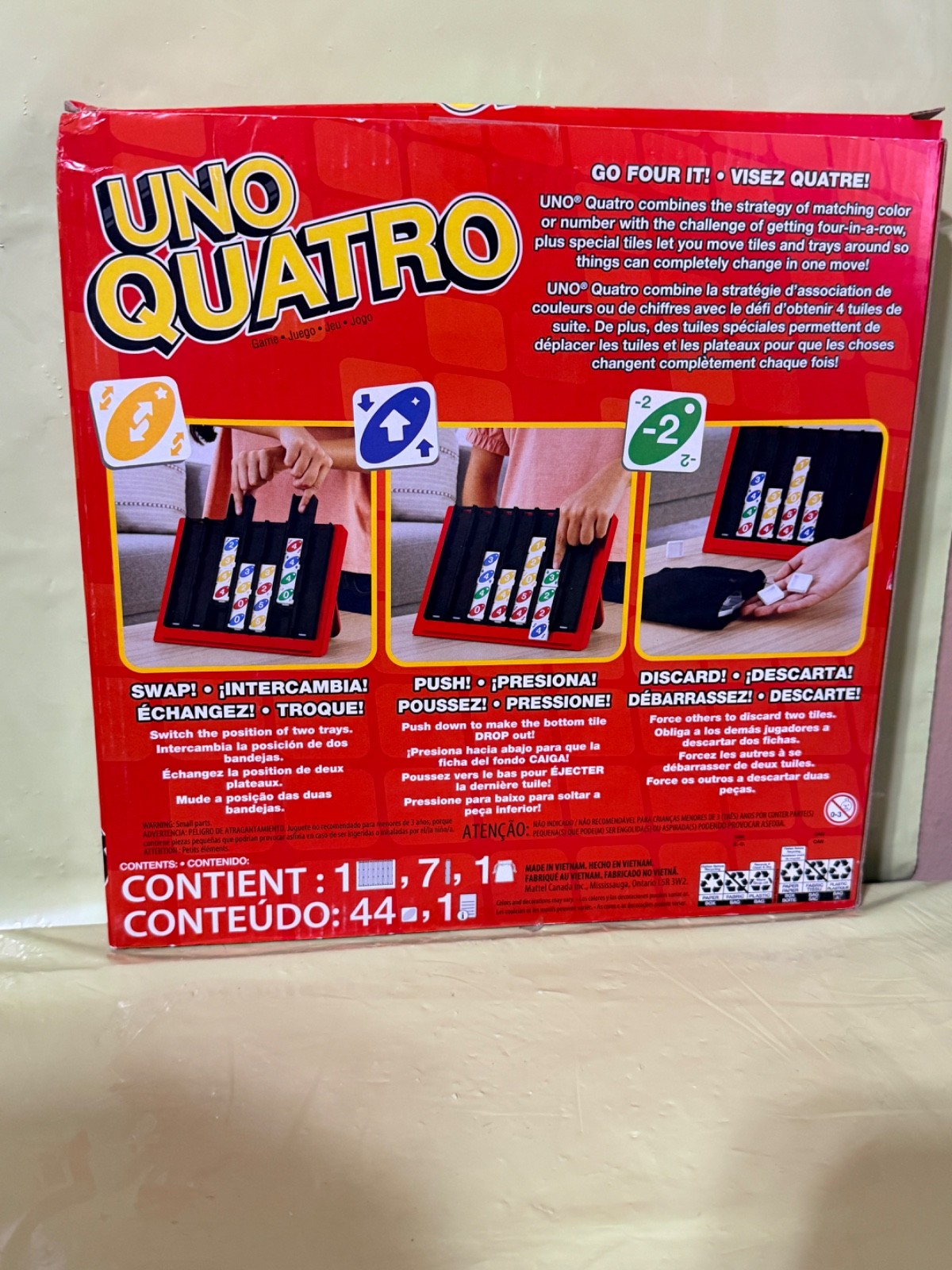 Uno Quatro Game Drop & Swap Family Party Game Board Games Toy Age 7+